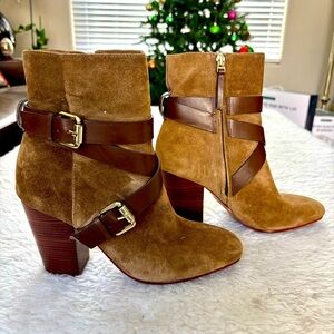 Vero Cuoio Suede Leather Brown Strappy Boots size 37.5 US 7.5 M